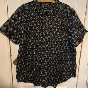 NWOT Roman’s Mens Button Up Short Sleeve Shirt, Black And White